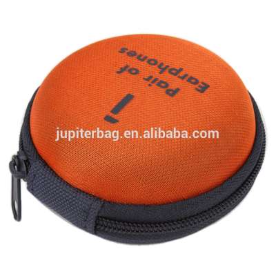 orange eva earphone hard case zip organizer with printed logo