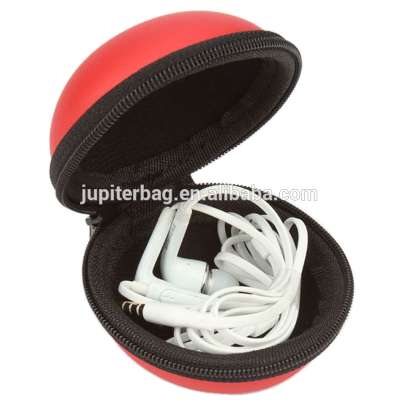 ball shape eva leather earphone earbud zipper case box organizer